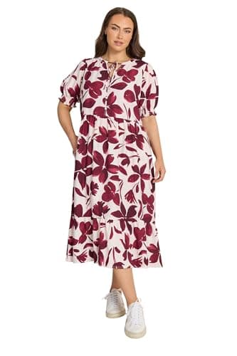 Image of EVANS Curve Red Floral Tie Neck Maxi Dress - Women's - Plus Size Curve