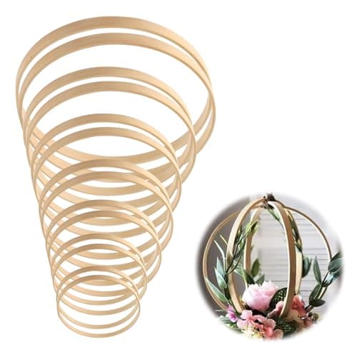 Image of 14 Pcs Wooden Wreath Rings Set, Wedding Wreath Hoop, Wooden Bamboo Floral Hoop, Dream Catcher Hoops for Craft DIY Garland Deco, 7 Sizes (8/10/13/15/18/20/23cm)