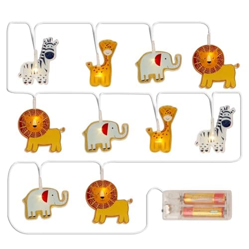 Image of Draymora Children’s Fairy String Lights 10 LEDs Warm White Kids Lovely Animal Light Strings Battery Operated with Timer Indoor Use for Safari Nursery Kids Bedroom Decoration Indoor Décor (1.5m)