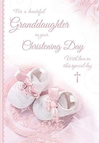 Image of Granddaughter on Your Christening Day Card - Pretty Pink Shoes - Religious Greeting Card with Envelope