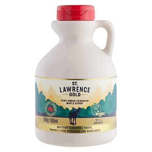 Image of St Lawrence Gold Maple Syrup 500ml - Pure Canadian Amber Maple Syrup 660g - Sugar Syrup Alternative for Cocktails and Coffees - Ideal for Pancakes, Waffles and as a BBQ Glaze - Gluten Free, Vegan