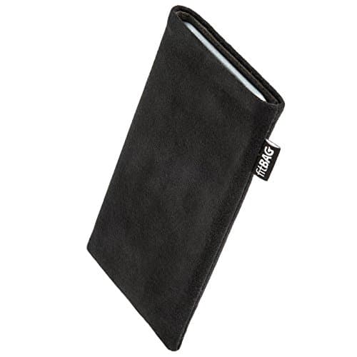 Image of fitBAG Classic Black custom tailored sleeve for Vivo Y70 | Made in Germany | Genuine Alcantara pouch case cover with MicroFibre lining for display cleaning