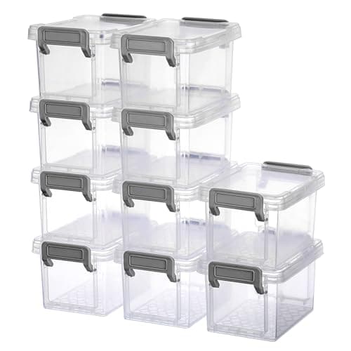 Image of BSTKEY 10 Pcs Plastic Small Storage Containers with Lids, Clear Mini Storage Box Stackable Organizer Box Household Utility Box Case for Jewelry Beads Craft