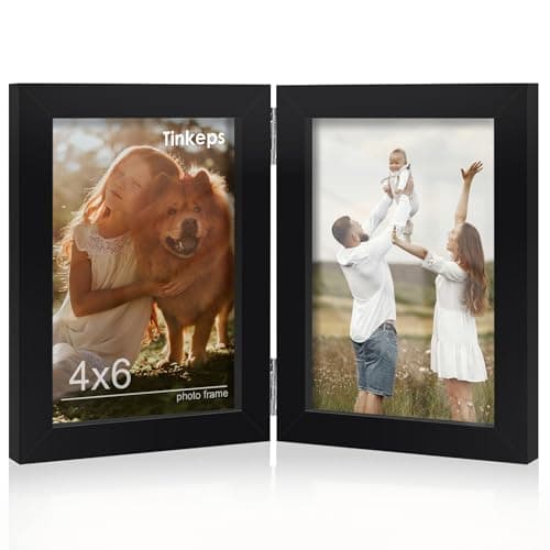 Image of Tinkeps Double Photo Frame 6x4, Hinged Folding Picture Frames 4x6 for Tabletop Display, Black.