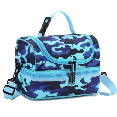 Image of VASCHY Kids Lunch Bag, Portable Lunch Bag Separate Compartments Reusable Boys Lunch Handbag with Adjustable Shoulder Strap for School and Picnic Camouflage Blue