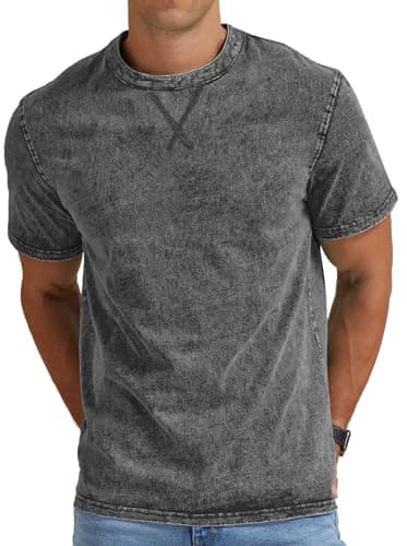 Image of NITAGUT Men’s Distressed T-Shirts Cotton Crew Neck Vintage Tees Summer Casual Shorts Sleeves Tops,Grey,M