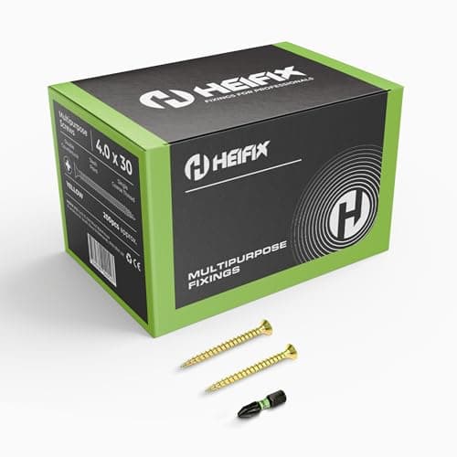 Image of Heifix Multi-Purpose Wood Screws - FREE Screw Bit Included (QTY 200, 4mm x 30mm) Pozi Double Countersunk