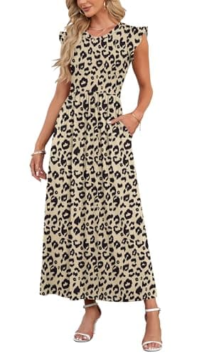 Image of AUSELILY Summer Casual Swing Long Dress for Women Sexy Leopard Print Slim Stretchy High Waist Maxi Dress for Daily,Beach,Cocktail S