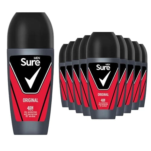 Image of Sure Antiperspirant Roll On Original 48H Sweat and Odour Protection Roll On with Citrusy, Spicy and Woody Scent Deodorant for Men, 50ml Pack of 12