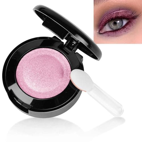 Image of LOPHE Single Shimmer Eyeshadow, Pressed Fine Powder Eyeshadow, Highly Pigmented Longwear Blendable Eye Make up for Day&Night, Waterproof Comes with An Brush and A Small Mirror,Purple-pink