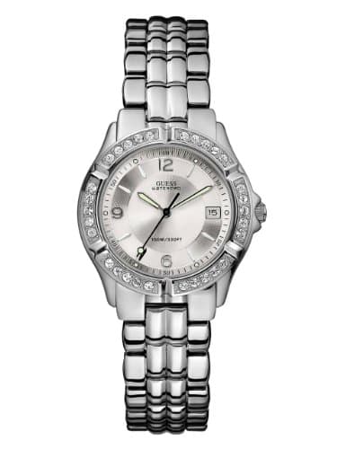 Image of GUESS 38MM Classic Watch, Silver-Tone, One Size, Women's Stainless Steel Crystal Accented Bracelet Watch
