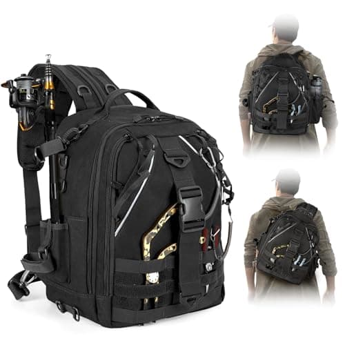 Image of Jueachy ueachy Fishing Tackle Backpack: Water-Resistant Fishing Backpack with Rod Holder Shoulder Storage Bags