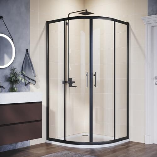 Image of ELEGANT 900 x 900 mm Black Framed Offset Quadrant Shower Enclosure 6mm Tempered Sliding Glass Cubicle Door