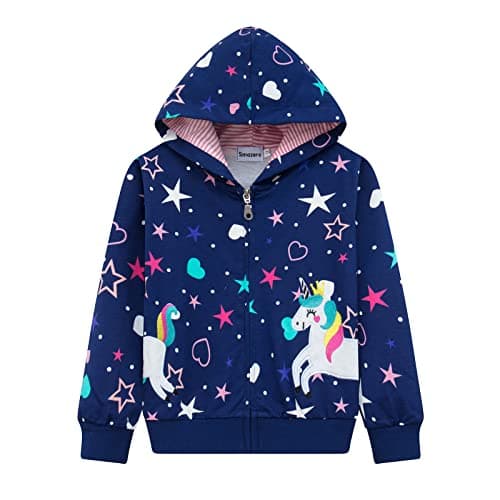 Image of Smazero Girls Hoodie Toddler Zipper Jumper Unicorn Zip Up Hooded Sweatshirt Kids Long Sleeve Cotton Christmas Hoodies Tops for Girls 2-7 Years Deep-blue