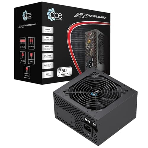 Image of CiT Ace 750W ATX Power Supply Unit – 750W PC PSU with 120mm Silent Fan – Active PFC – Black Flat Cables – 6× SATA & 6+2 Pin PCIe – New Version ATX 1.3/2.03 Desktop Power Supply | Black