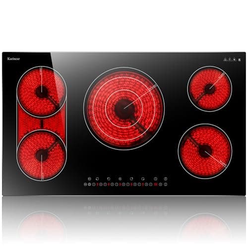 Image of Karinear 90cm Ceramic Hob, 5 Zone Electric Hob, Flexible Bridge & Triple Ring Expandable Burners, Pause, Timer, Safety Lock, 9600W Built-in Ceramic Cooker for 220-240V Hard Wire