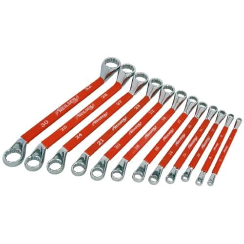 Image of Neilsen CT1351 12pc Ring Spanner Set - Offset Heads | Elliptical Dipped Handles Sizes : 6x7 to 30x32mm | Ideal for fastening and loosening nuts and bolts
