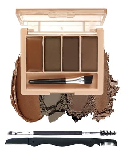 Image of Eyebrow Powder Makeup Kit, 4 Colors Waterproof Long-Lasting Eye Brow Powder, Cream Natural Eyebrow Filler Contour Palette, Professional Sculpt Full Eye Brow Gifts for Women with Brush & Razor-Set 01#