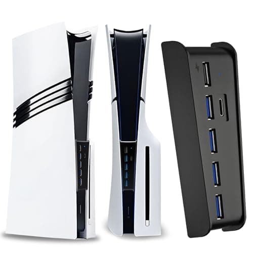 Image of 6 Port USB Hub for PS5 Pro & PS5 Slim Console Disc/Digital, High-Speed Extra USB Ports for PS5 Slim Pro Accessories, PS5 Hub Charger Splitter Adapter with 4 USB 2.0 + 1 USB Charging Port +1 Type C 3.0