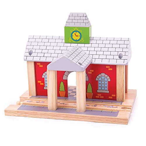 Image of Bigjigs Rail Wooden Train Station | Accessories for Wood Railway Track Set | Toy Engine Parking Playset | Fun Gifts for 3+ Year Old Children | Kids Montessori Learning Tool