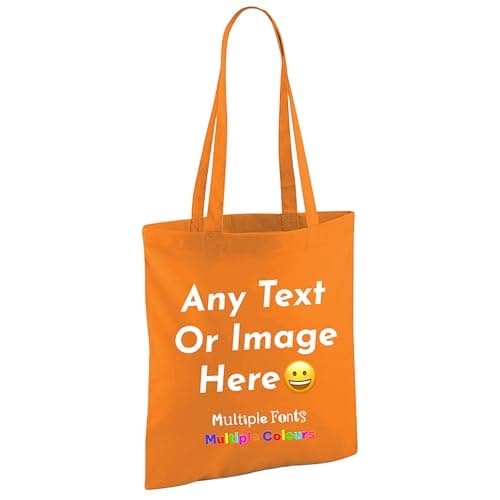 Image of Varsany Premium Personalised Tote Bag: Custom Text, Font, or Photo – Great Teachers Gift, Shopping Bag, 100% Cotton (Tote Bag, Orange, One Size)