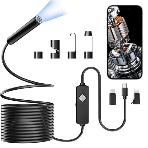 Image of PAPIBLU Endoscope Inspection Camera, Semi-Rigid Snake Cable Endoscope, 1920P HD Dual Lens, Endoscope Camera with Light 8+1 Adjustable LED (5M-Single Lens)