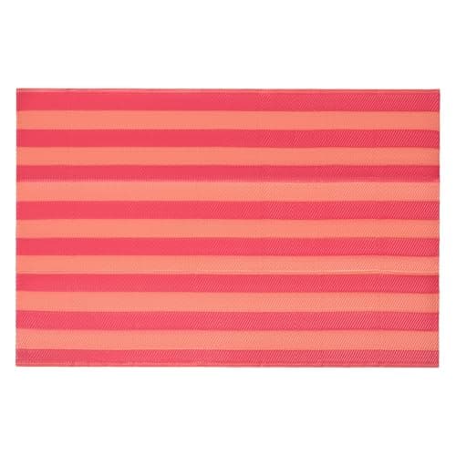 Image of OHS Outdoor Rug Stripe, Weather Waterproof Reversible Garden Rug Foldable Outdoor Carpet Non Slip Easy Clean UV Decking Lawn Patio Balcony Large Rugs, Orange/Pink - 120 x 170cm