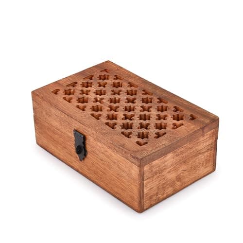 Image of Indus Lifespace Mango Wood Decorative Wooden Box with Hinged Lid Wooden Storage Box, Decorative Bo xes With Lids (20.32cm x 12.7cm 7.62cm)