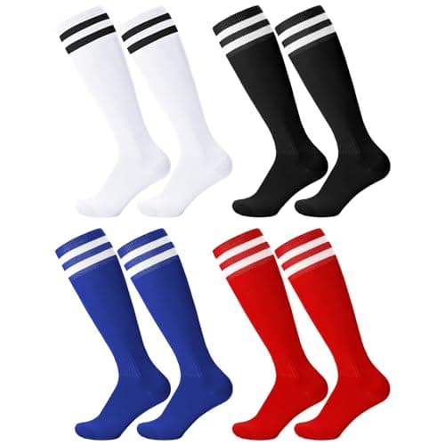 Image of Zuimei 4 Pairs Childrens Football Socks Kids Football Socks Breathable Soccer Socks Long Football Sports Socks for Kids Boys Girls Youth Junior Running,Training,Rugby,Hockey(Aged 5-13)