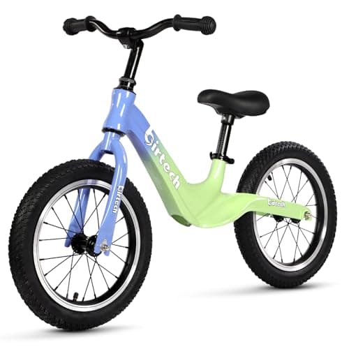 Image of Hello-5ive 14" Kids Balance Bike for 3,4,5,6 Year Old Boys and Girls, Air Tires with Magnesium Alloy Frame, Lightweight No Pedal Toddler Training Bicycle (green&blue)