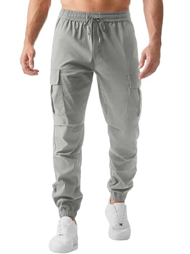 Image of Elegancity Mens Cargo Work Combat Trousers Regular Fit Casual Jogging Pants Drawstring Sweatpants with Pockets (Grey, M)