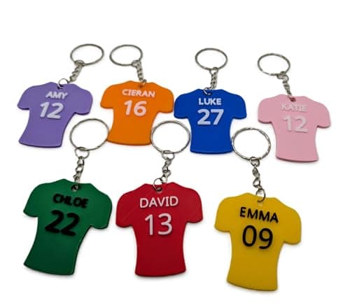 Image of Personalised Football Shirt Key Ring, Custom Name and Number, Team Colours, 3D Printed