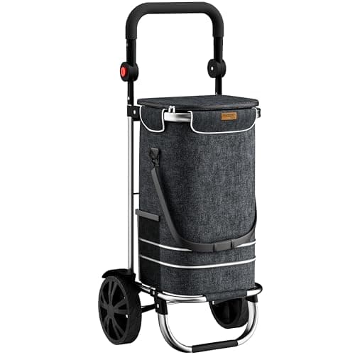 Image of MONZANA® 3in1 Shopping Trolley On Wheels with Cool Bag, 56Ltr Capacity, 2 Wheels, Lightweight, Foldable, Removable Insulated Bag, 50kg Capacity, Ideal Shopping Trolley and Wheeled Holdall | Black