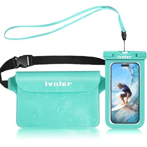 Image of ivoler Waterproof Pouch Bag + Phone Case, Waterproof Case Dry Bag for Beach,Swim,Boating,Kayaking,Hiking,Protect Phone, Camera, Cash, Mp3, Passport, Document From Water, Sand, Snow, Dust - Green