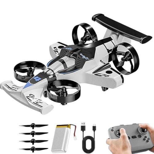 Image of RC Plane Drone for Kids, 2 in 1 Land and Air 360° Aircraft High Speed Drift Cars with Remote Control & LED Lights, 2.4GHz RC Car Quadcopter, 4DRC Mini Drone, Helicopter Plane for Kids/Adults (White)