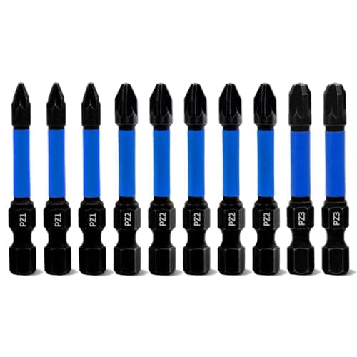Image of Meccion Magnetic Impact Driver Bits PZ1*3 PZ2*5 PZ3*2 10Pcs Length 50mm Professional Pozidriv Screwdriver Bit Set - 1/4" Hex Shank