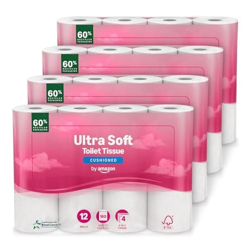 Image of by Amazon Ultra Soft Toilet Tissue, 4-ply, 48 Rolls (4 Packs of 12), 160 Sheets per Roll, FSC Certified