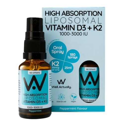 Image of WELL ACTUALLY Liposomal Vitamin D3 2000 IU + K2 MK-7 100mcg Oral Spray - Vegan VIT D3 K2 Supplement - Immune, Bone & Muscle Support - 180 Sprays | Peppermint