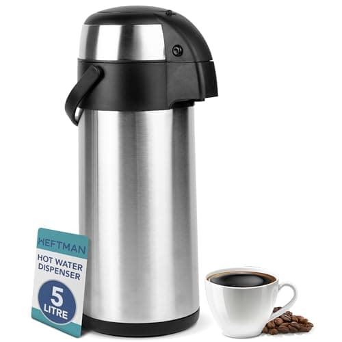 Image of HEFTMAN Thermal Coffee Carafe - 5L Stainless Steel Airpot Pump Action Double-Walled Insulation, Leak Proof Coffee & Tea Carafe with 360° Rotating Base, Carry Handle, Safety Lock, Removable Lid (5L)