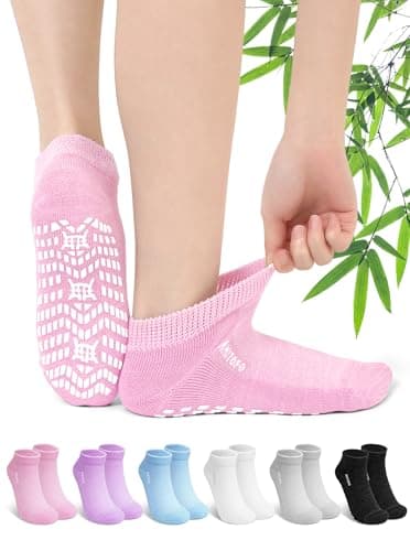 Image of ZFSOCK Diabetic Socks for Men Women: Extra Wide Non Elastic Bamboo Ankle Socks Moisture with Gripper Cushioned Sole - Seamless Toe Non Slip for Swollen Feet Elderly Daily Wear 6 Pairs - Light 3-5