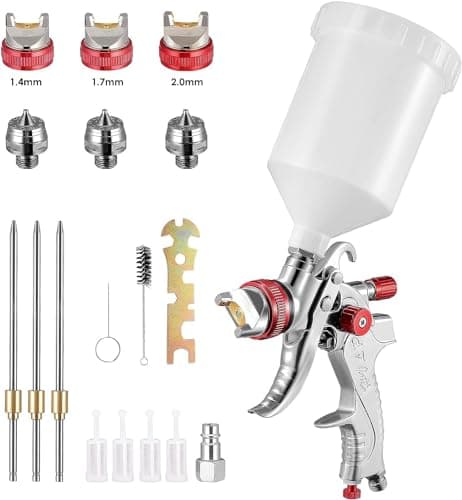 Image of Rouwthio Paint Spray Gun,600ml HVLP Gravity Feed Spray Gun,Air Spray Gun Adjustable Air Flow with 1.4MM 1.7MM 2.0MM Nozzle 600CC Cup Pro Painting Tool for Car Furniture Primer Color, Surface Painting