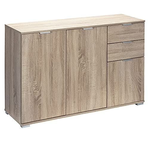 Image of CASARIA® Alba Sideboard | 3 Doors 2 Drawers | 107x75x35cm | Bookcase | Bedroom Bathroom Living Room Kitchen Hallway Furniture Storage Unit | Oak Look Side Cabinet
