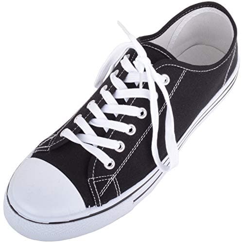 Image of Womens Canvas Lace Up Trainers Sneakers Plimsolls with Rubber Toe Cap (Black/White, Numeric_4)