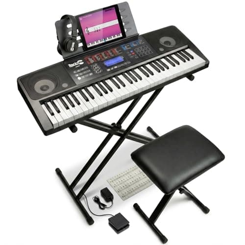 Image of RockJam 61 Key Keyboard Piano Kit with Bench, Stool, Sustain Pedal, Headphones & Lessons