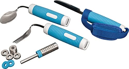 Image of Aidapt Weight Adjustable Cutlery Set. Bendable Fork, Knife, Spoon, Strap and Set of Weights. for Those with Poor Hand Control, Dexterity, Weakened Strength in Hands or Wrists. Easy Pick Up & Grip.
