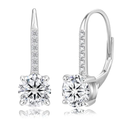 Image of KRKC Moissanite Earrings for Women Men, 14k White Gold Drop Dangle Earrings, 1.0ct-2.0ct S925 Sterling Silver Diamond Earrings Leverback, Hypoallergenic Jewelry Gift