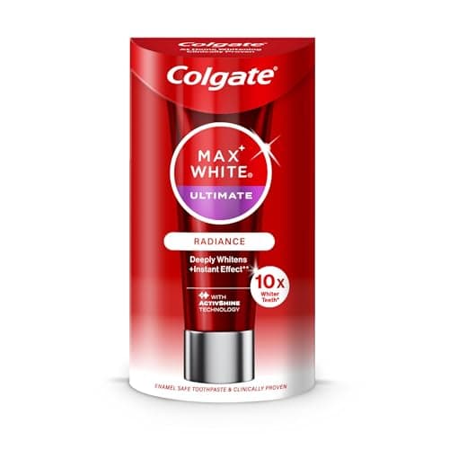 Image of Colgate Max White Ultimate Radiance Whitening Toothpaste 75ml - 10X Whiter Teeth* - Instant Teeth Whitening Toothpaste - Deeply* Whitens - Helps Prevent Future Stains - Enamel Safe for Daily Use