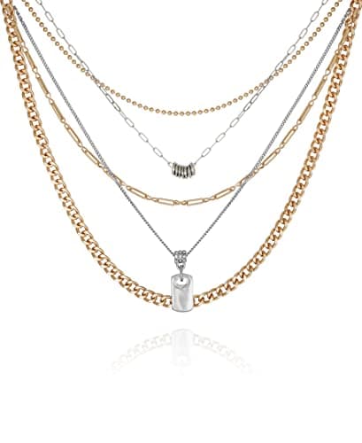 Image of GUESS Two Tone Crystal Stone 5 Layer Necklace, Metal, One Size