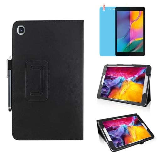 Image of Slim Leather Case for Samsung Galaxy Tab A7 Lite 8.7'' 2021 (SM-T220 T225 T227), Multi-Angle Stand Full-Protective Tablet Cover Book Case with Stylus Pen,Screen Film (Black)
