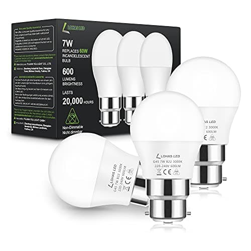 Image of LOHAS-LED B22 LED Bayonet Light Bulbs, 7W G45 Golf Ball Bulb, Warm White 3000K LED Bulbs, 60W Incandescent Equivalent, 600LM, Non-Dimmable, Energy Saving Light Bulbs, 220-240V, Pack of 3